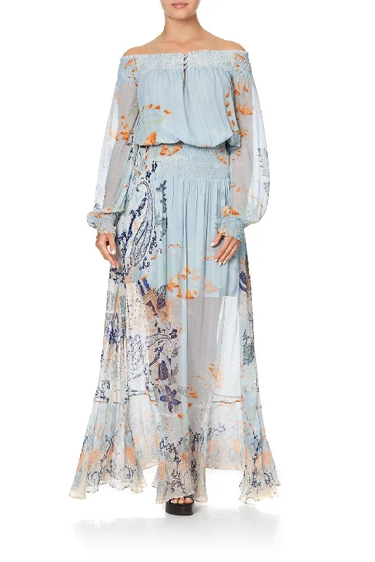 OFF SHOULDER SHIRRED DRESS FRASER FANTASIA