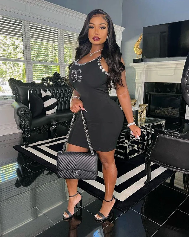 D&G Terrific Midnight Black Trim Dress Sexy Bodycon