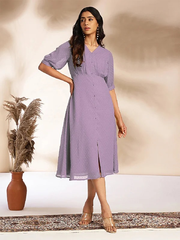 Women Dobby Chiffon Lavender Dress
