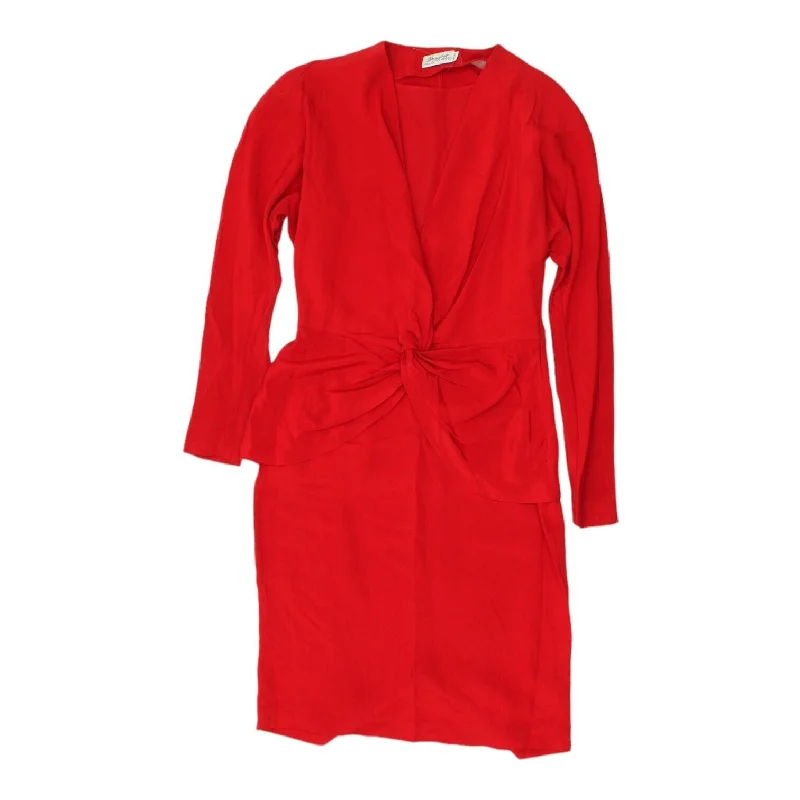 Pianoforte Di Max Mara Womens Red Silk Long Sleeve Deep V Neck Dress | Vintage