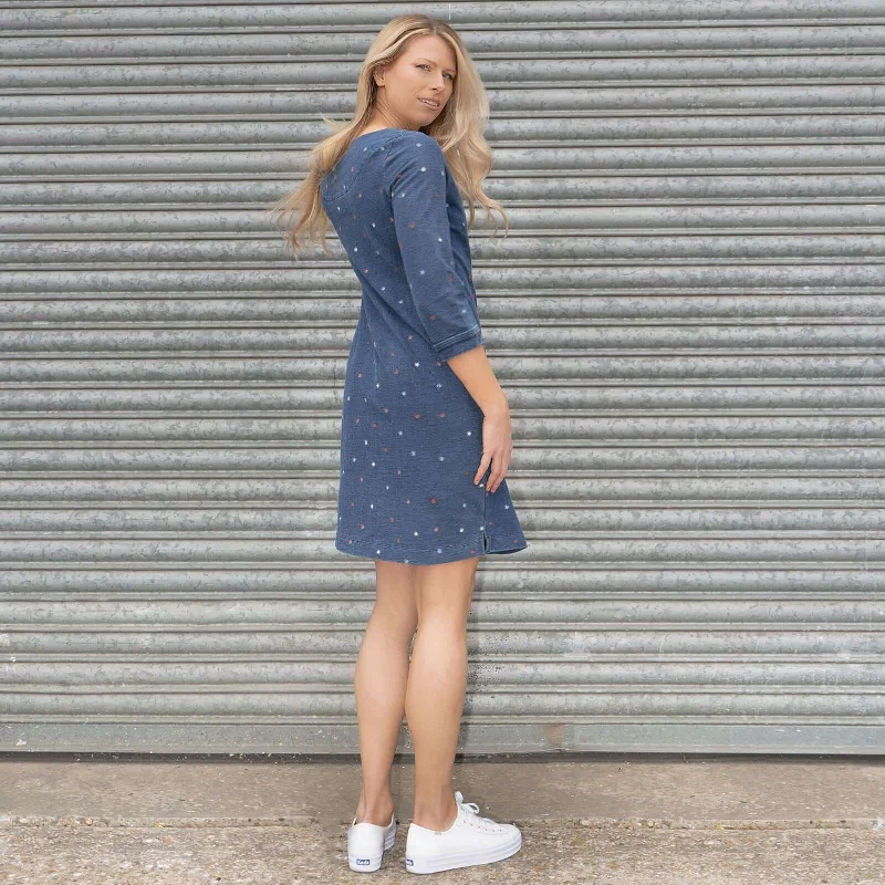 White Stuff Embroidered Jersey 3/4 Sleeve Short Shift Dress