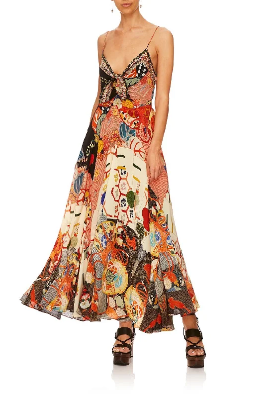 LONG DRESS WITH TIE FRONT KISSING THE SUN