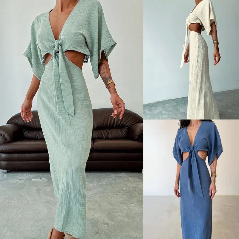Women's Summer Slim Fit Midriff V-neck Dress