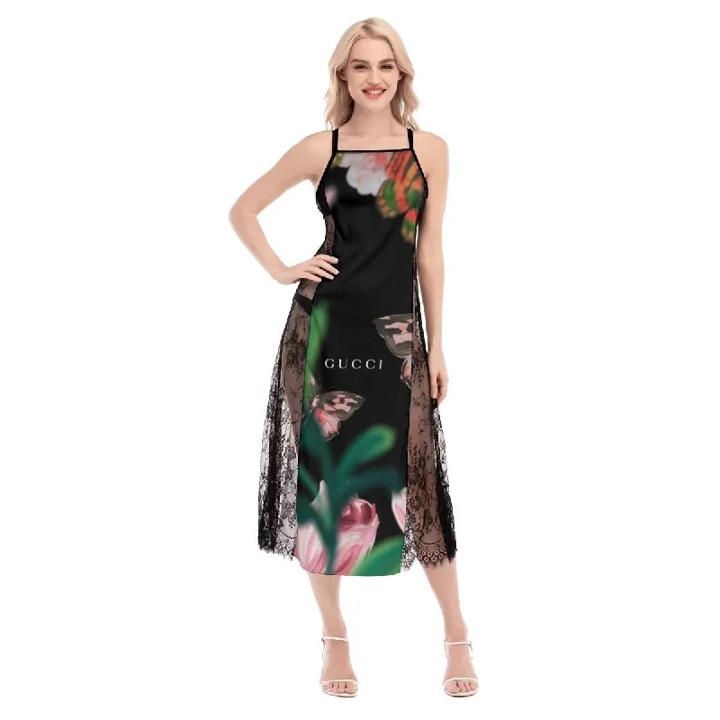 Black Women's Lace Cami Cross Back Dress