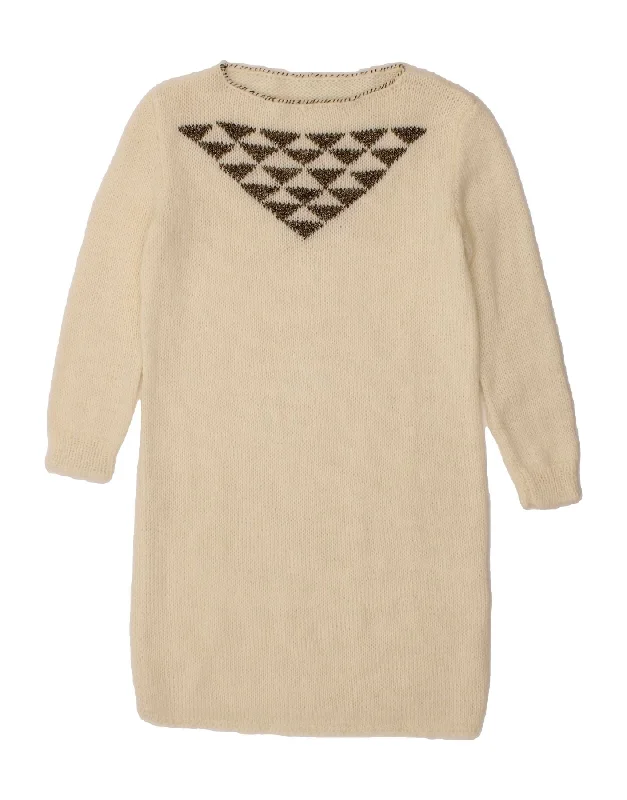VINTAGE Womens Jumper Dress UK 16 Large Off White Argyle/Diamond