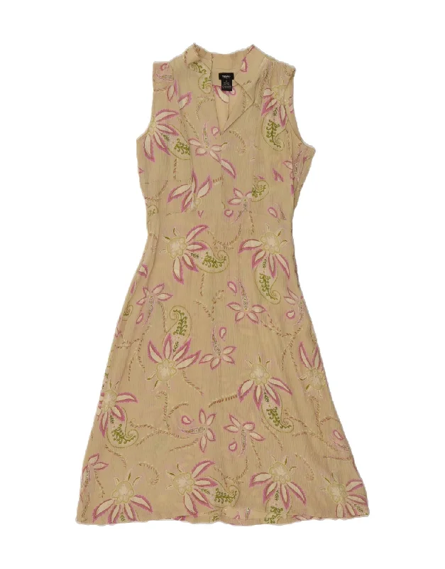 MOSSIMO Womens Sleeveless A-Line Dress UK 10 Small Beige Paisley Silk