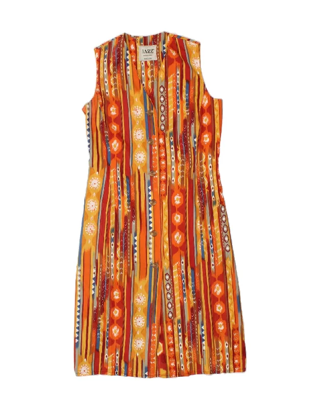 VINTAGE Womens Sleeveless Basic Dress IT 46 Large Orange Fair Isle Cotton