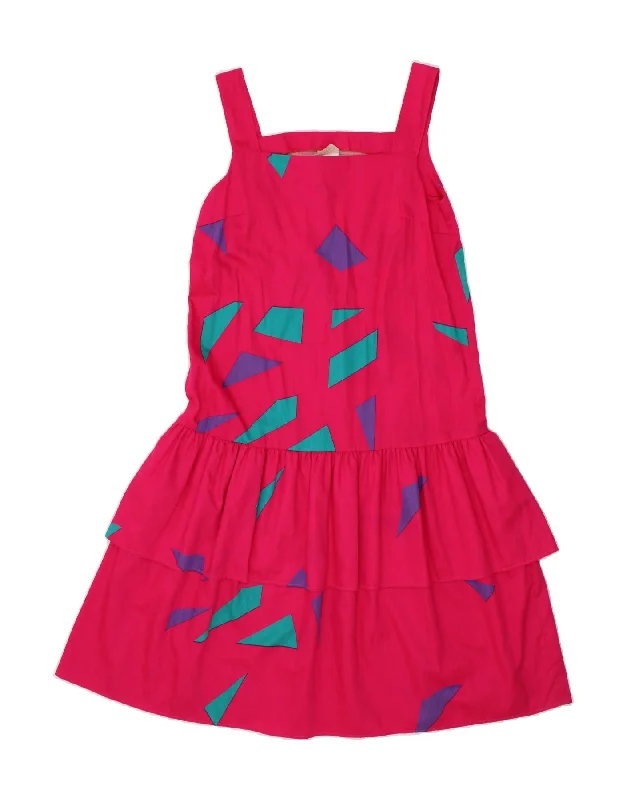 VINTAGE Womens Sleeveless A-Line Dress UK 16 Large  Pink Geometric Cotton