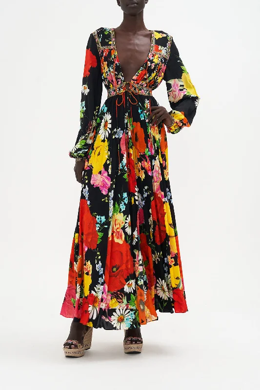 PEASANT DRESS WITH TIE FRONT DIVINE DIVINITY