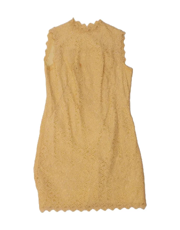 VINTAGE Womens Sleeveless Sheath Dress UK 16 Large Yellow Floral