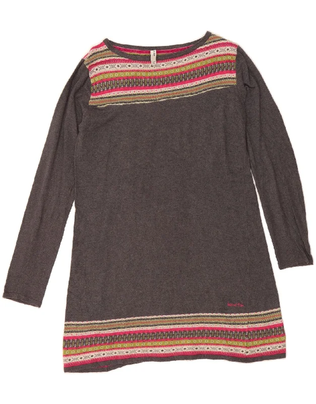 WEIRD FISH Womens Long Sleeve Jumper Dress UK 16 Large Grey Fair Isle
