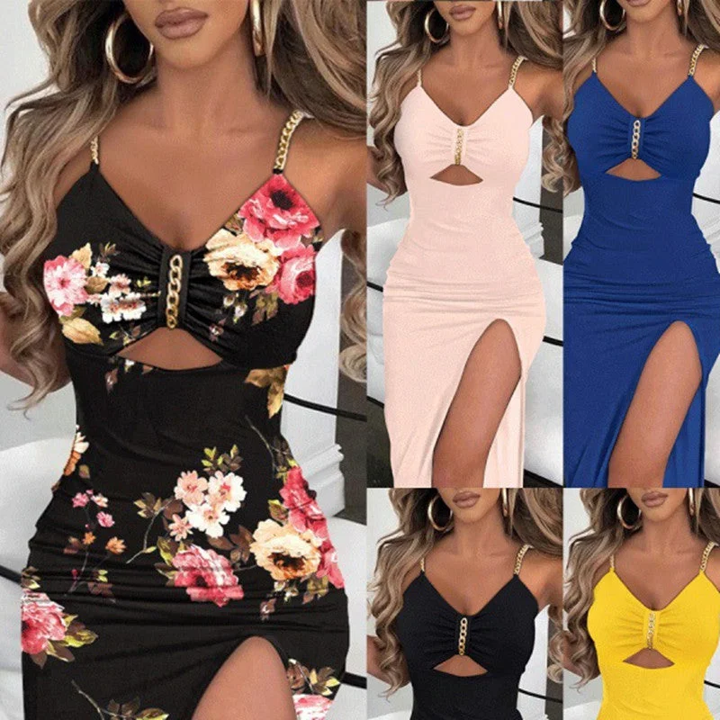Chain Strap Split Sling Dress
