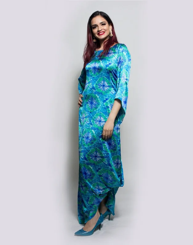 Buy Multi Blue Bactic Wrap Dhoti Gown Dress | Clearance