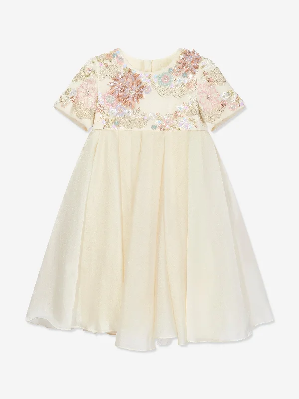 Maison Ava Girls Delphine Embellished Tulle Dress in Ivory