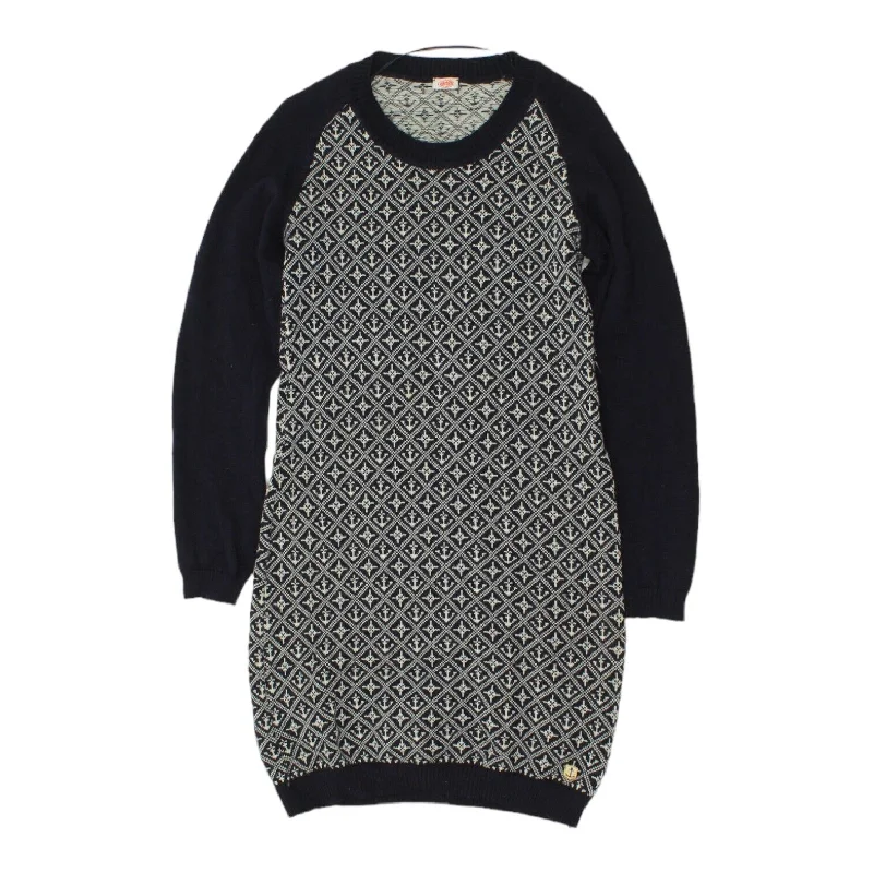 Armor Lux Nautical Patterened Womens Navy White Knit Jumper Dress | Vintage
