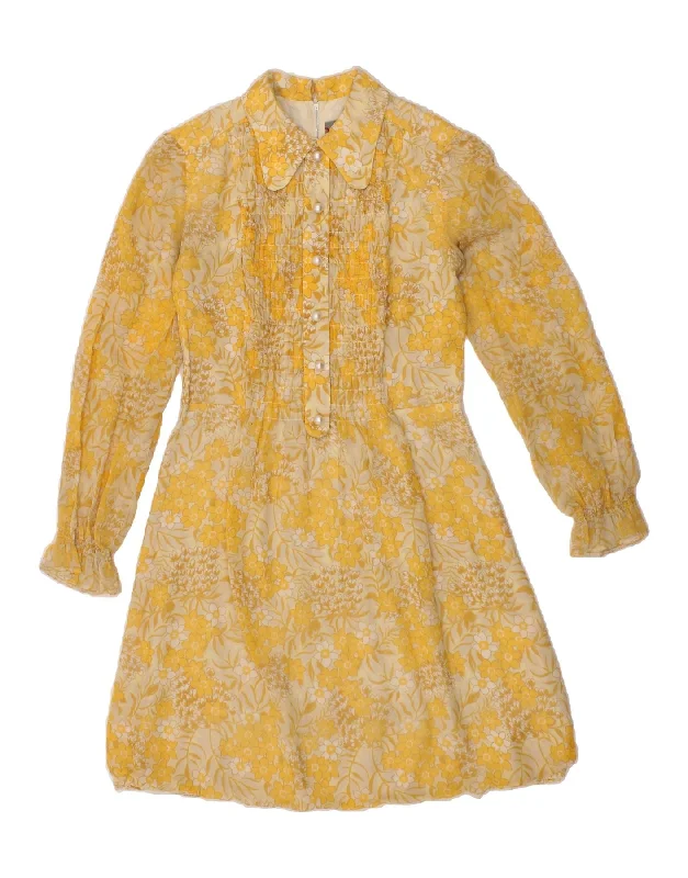 BETTY BARCLAY Womens Long Sleeve A-Line Dress UK 12 Medium Yellow Floral