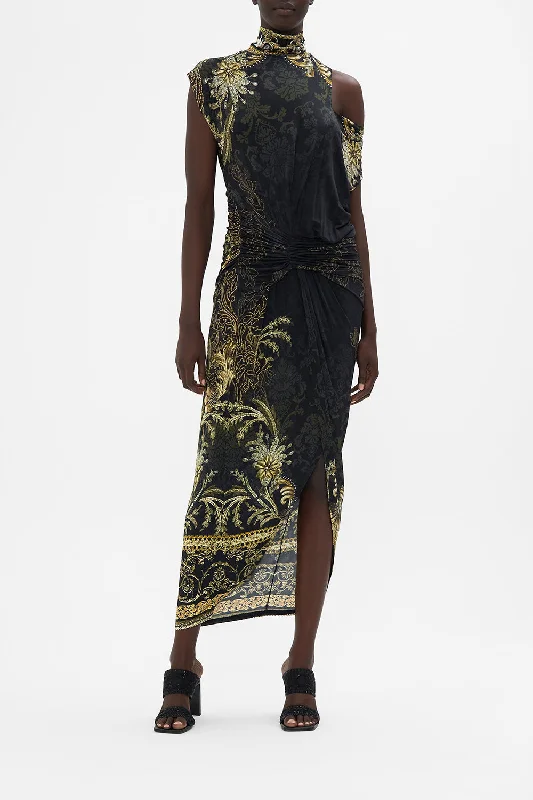 GATHERED COLUMN JERSEY DRESS THE NIGHT IS NOIR