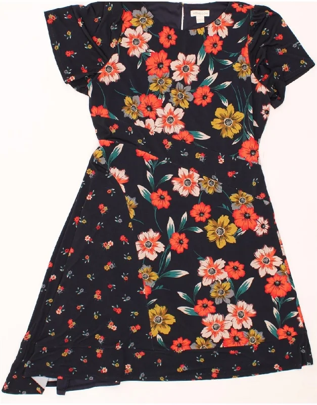 MONSOON Womens Asymmetrical Dress UK 16 Large Navy Blue Floral Polyester