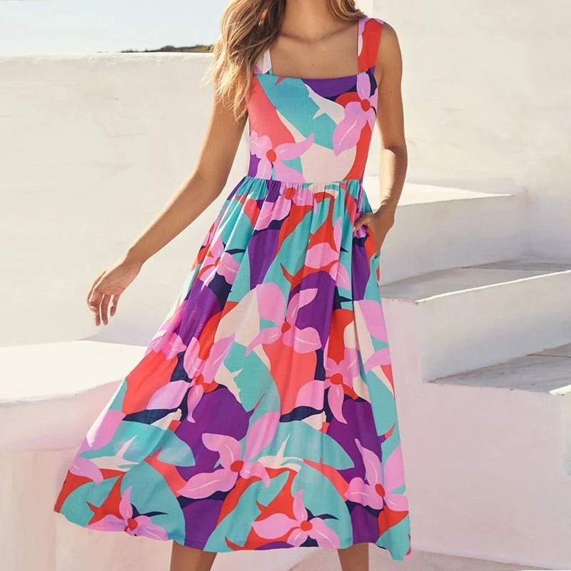 YEMOGGY Elegant floral print Dress Summer Women Dress 2023 New Casual V-neck Sleeveless High Waist Ruffle Midi sexy sling dress YEMOGGY Elegant floral print Dress Summer Women Dress 2023 New Casual V-neck Sleeveless High Waist Ruffle Midi sexy sling dress