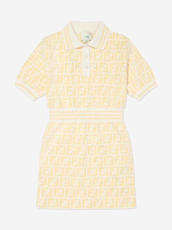 Fendi Girls FF Logo Polo Dress in Yellow