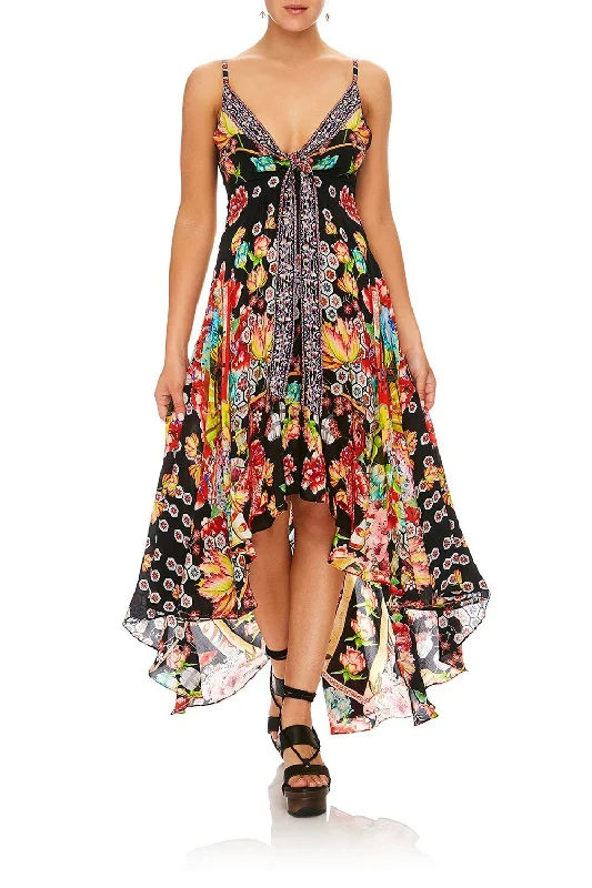TIE DETAIL HIGH LOW DRESS PAINTED LAND