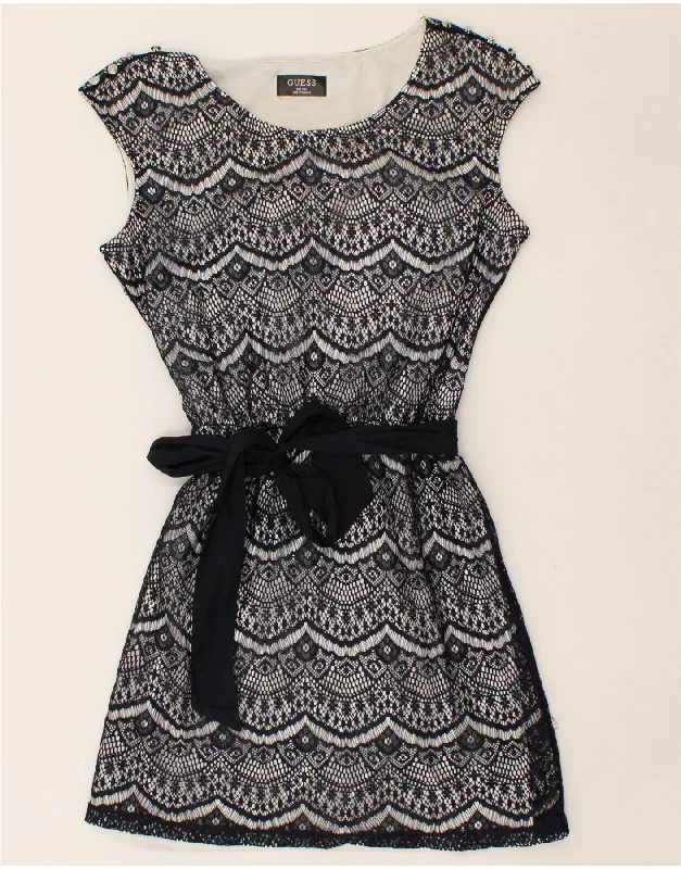GUESS Womens Sleeveless Basic Dress UK 12 Medium Navy Blue Paisley