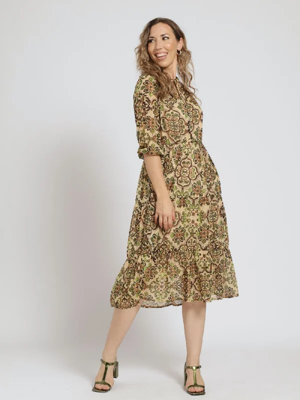 Chiffon Tier Dress - Beige