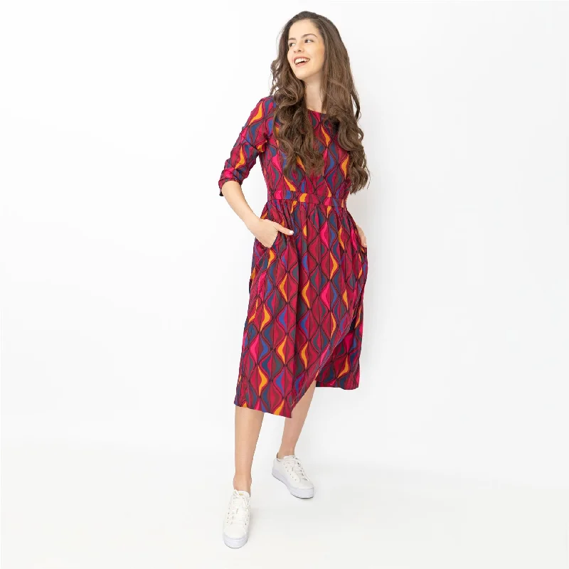 Seasalt Forestry Dress Festive Ribbons Red Ship