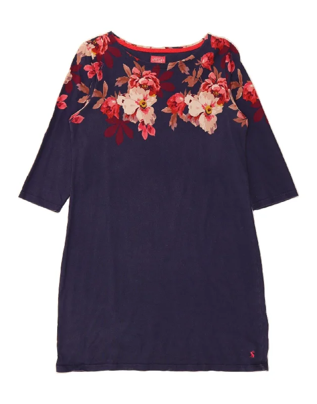 JOULES Womens 3/4 Sleeve Sheath Dress UK 16 Large Navy Blue Floral Cotton