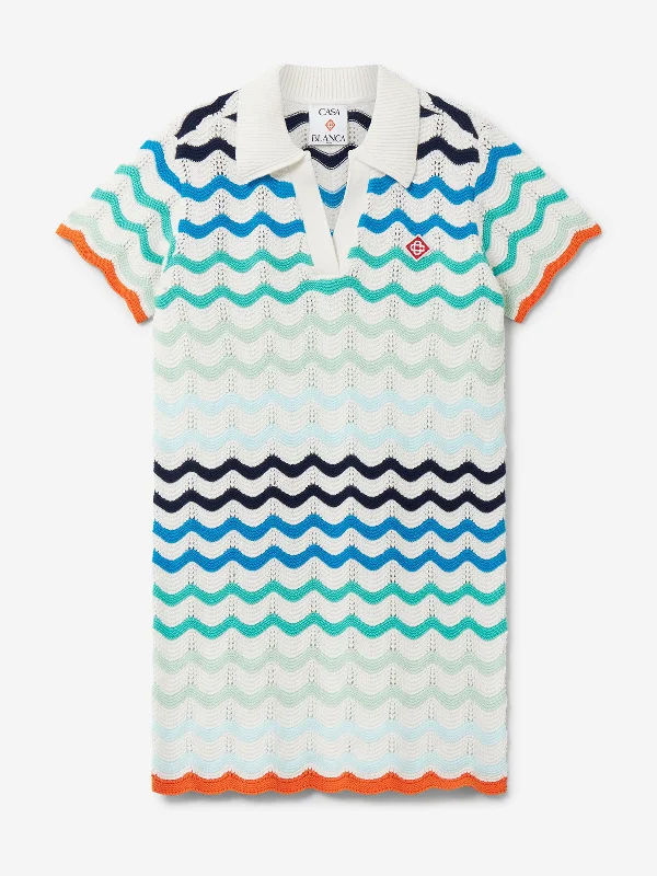 Girls Wavy Crochet Dress in Blue