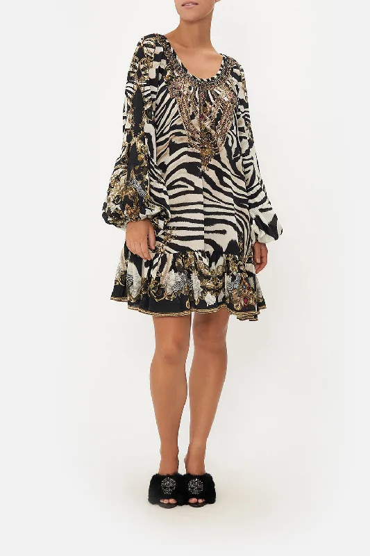 BLOUSON SLEEVE A LINE FRILL DRESS EARN YOUR STRIPES