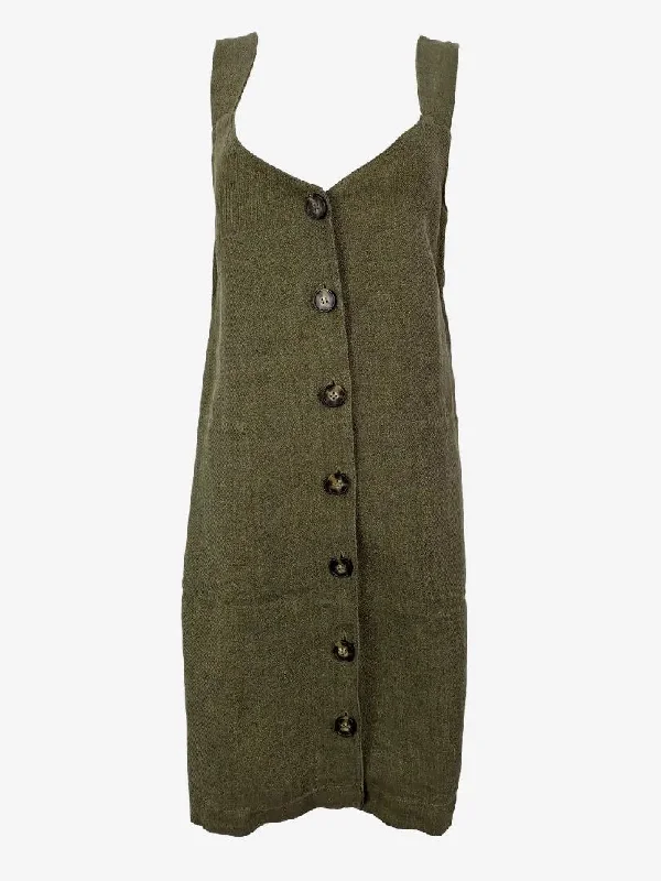 Country Road Linen Khaki Pinafore Style Dress Size 10