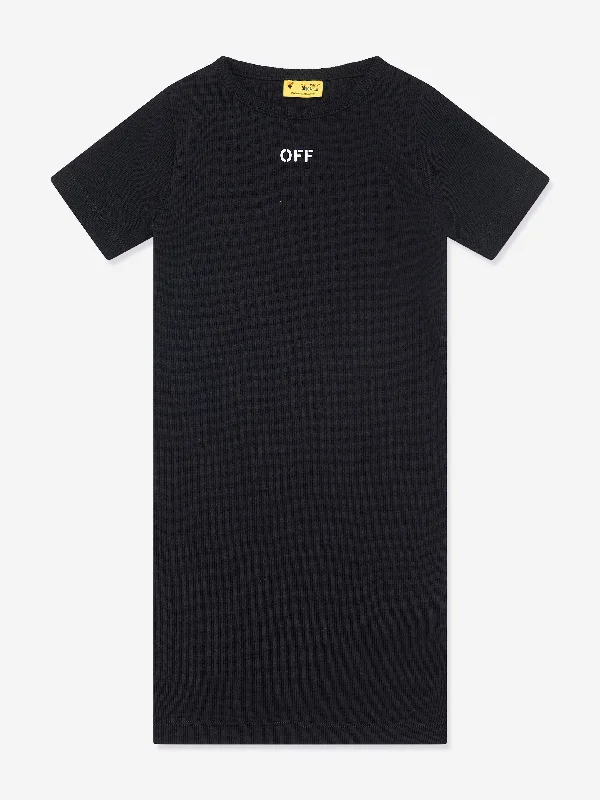 Off-White Girls Off Stamp Ribbed Dress in Black