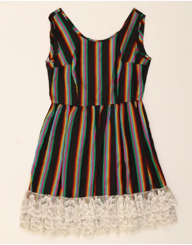 VINTAGE Womens Sleeveless A-Line Dress UK 12 Medium Black Striped