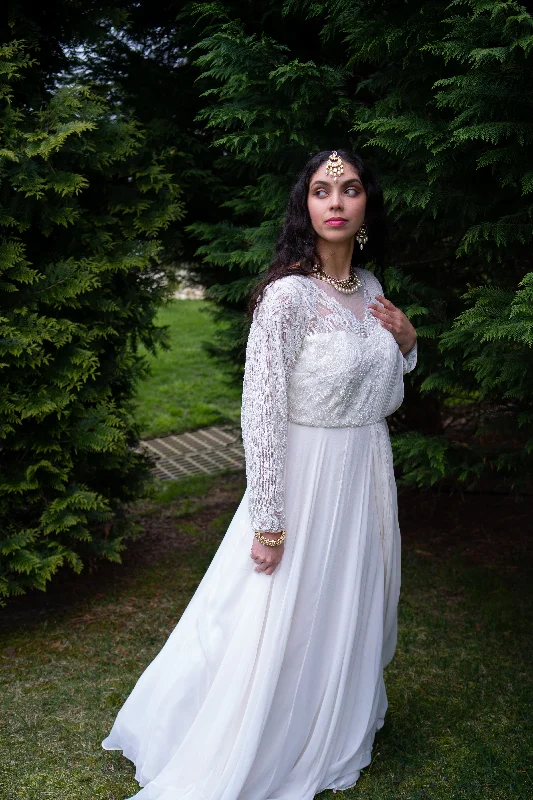 Elegant White Pure Georgette Drape Anarkali Dress - Rent