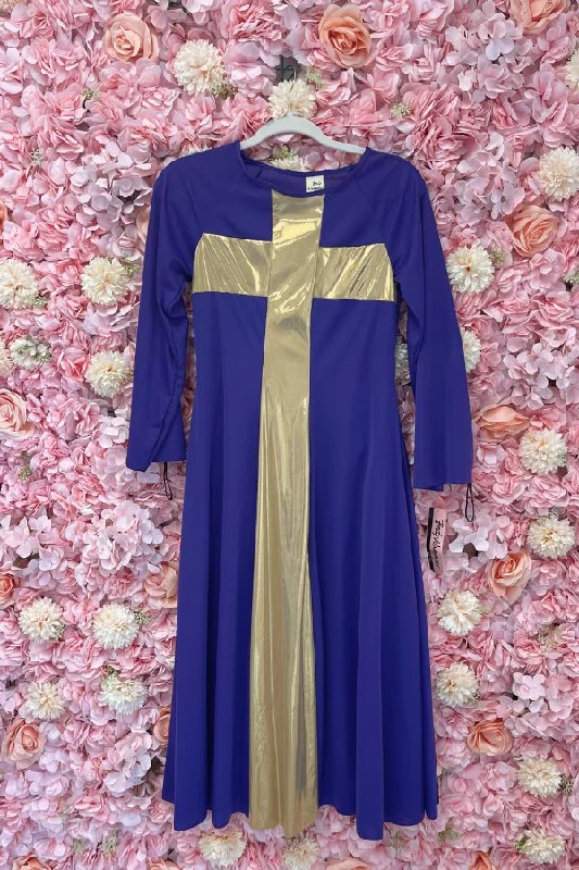 Women's Praise Cross Long Praise Dress - Deep Purple/Gold