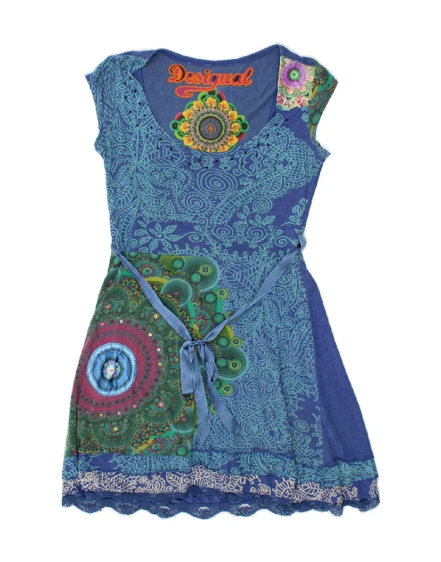 DESIGUAL Womens A-Line Dress UK 12 Medium Blue Paisley Cotton