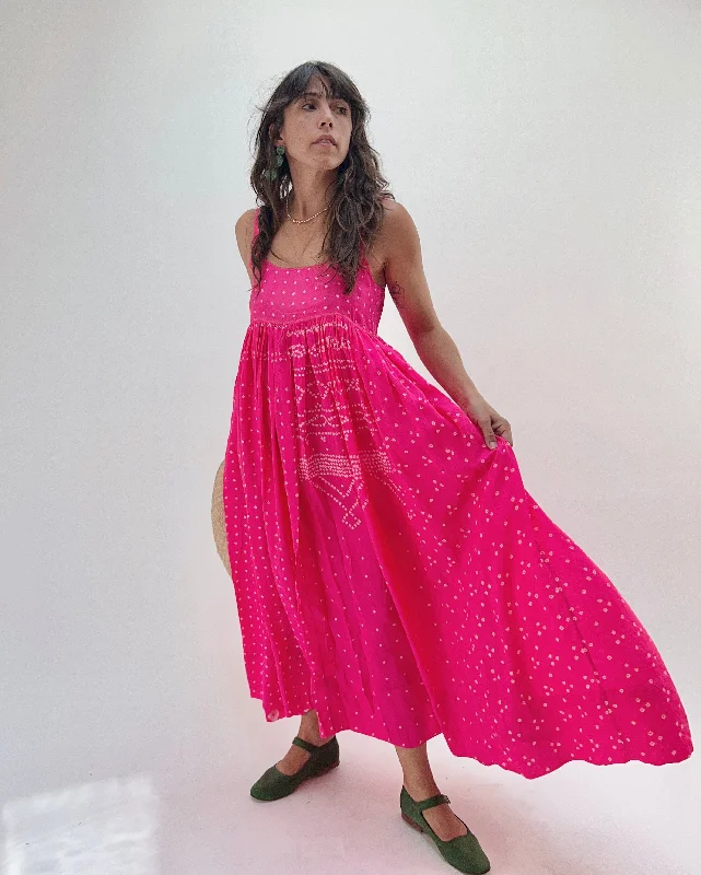 Injiri | Jodhpur Silk Slip Dress in Pink Bandhani