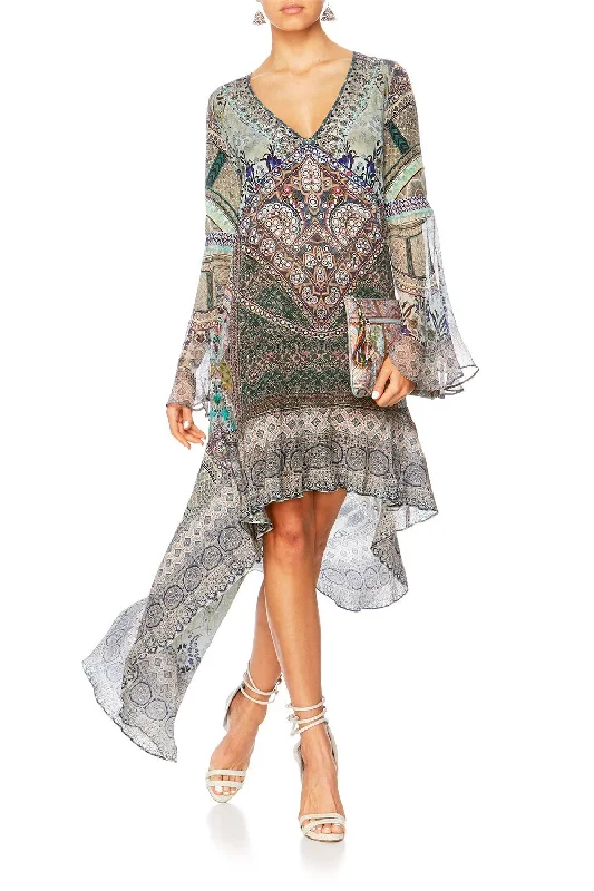 HIGH LOW HEM BELLE SLEEVE DRESS MAMAS HOME