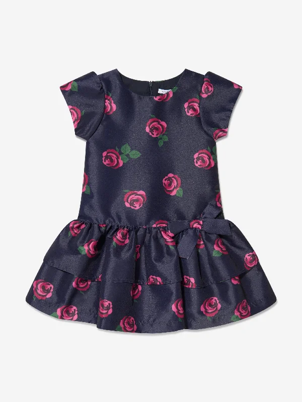 Mama Luma Girls Rose Print Tiered Dress