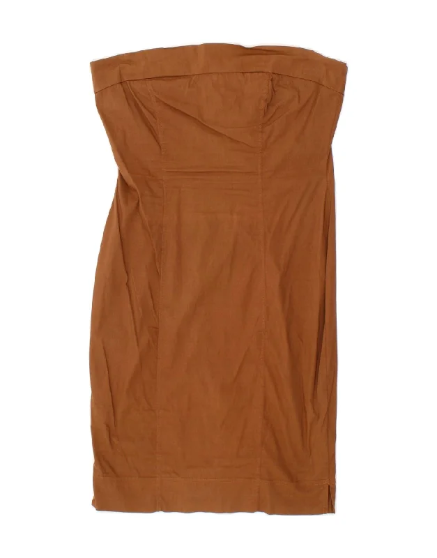 VINTAGE Womens Strapless Dress UK 12 Medium Brown Cotton