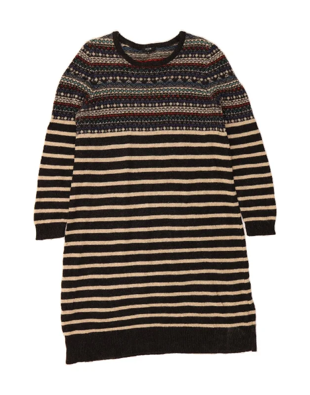 HOBBS Womens Long Sleeve Jumper Dress UK 16 Large Black Fair Isle Wool