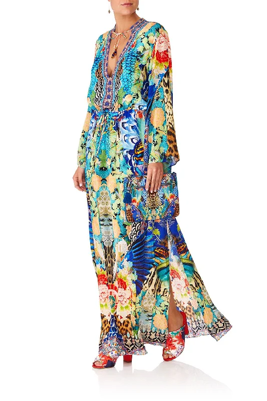 DRAWSTRING BUTTON UP DRESS SPACE COWGIRL