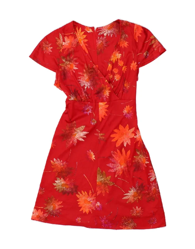 VINTAGE Womens A-Line Dress UK 6 XS Red Floral