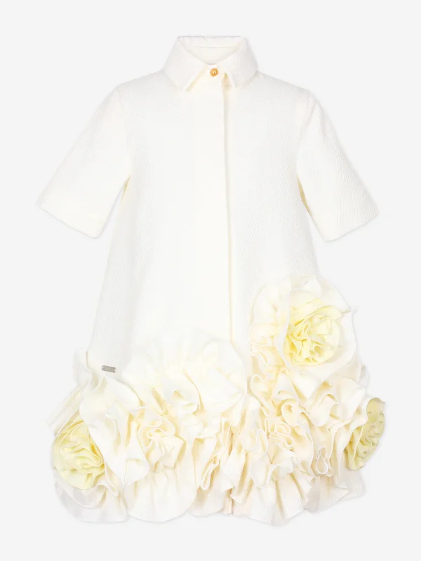Jessie And James Girls Dream On Frilly Flower Dress in Ivory