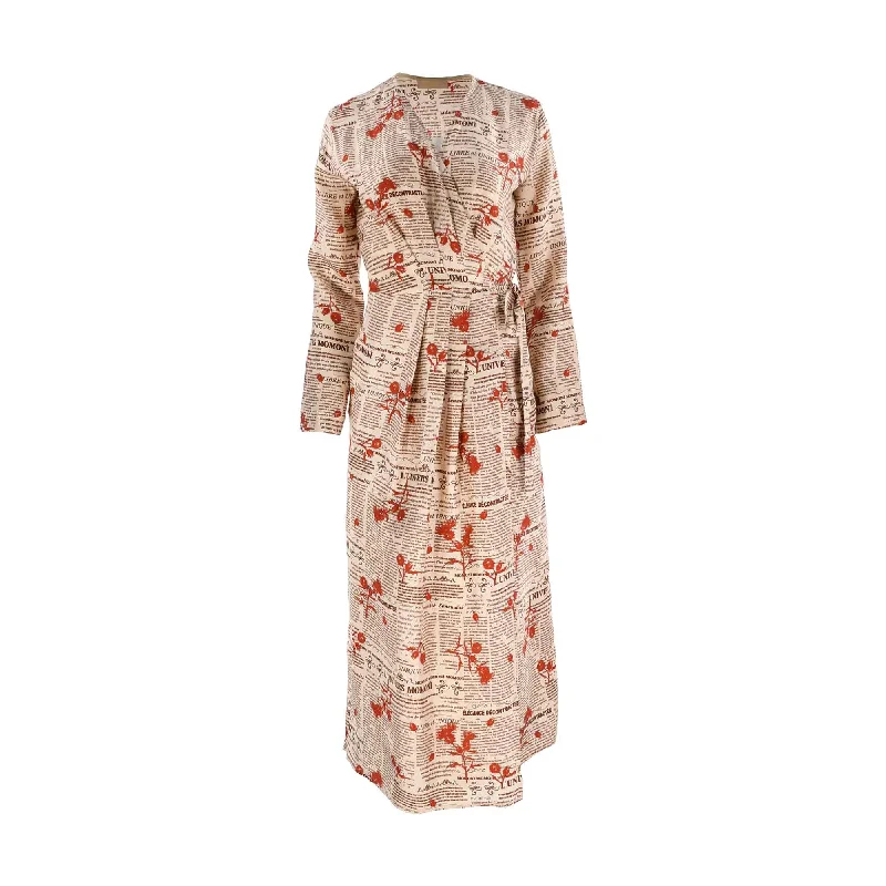 Momoni Women's Logo Print Wrap Maxi Dress Comfortable Pleated Maxi Dress