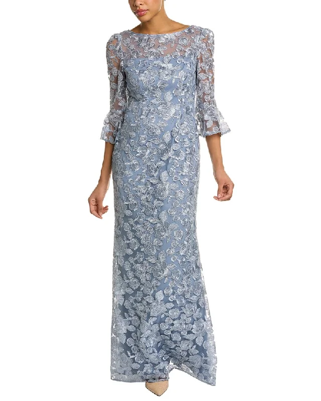 Adrianna Papell Embroidered Maxi Dress Fashionable High-Low Maxi Dress
