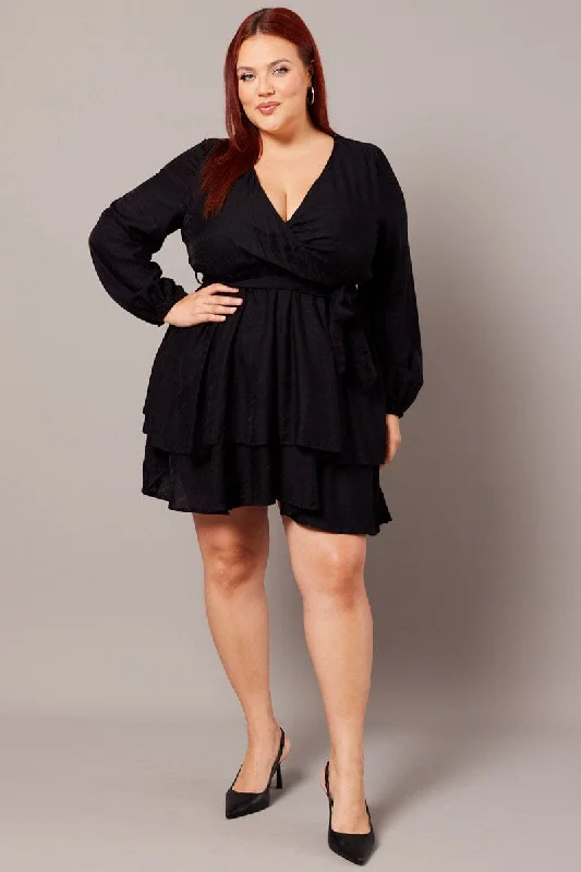 Black Tiered Cross Front Mini Dress Trendy Camisole Mini Dress
