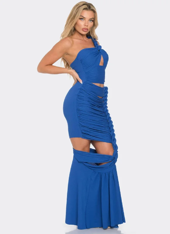One Shoulder Braid Detail Strap Maxi Dress Stylish V-Neck Maxi Dress