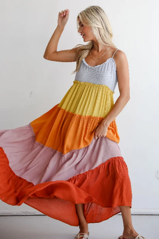 FINAL SALE - Compelling Aesthetic Color Block Maxi Dress Elegant Maxi Dress with Belt FINAL SALE - Compelling Aesthetic Color Block Maxi Dress Elegant Maxi Dress with Belt
